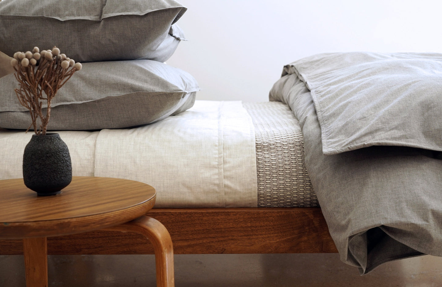 HEATHER 100% percale cotton duvet cover cement soft grey - AREA home bedding