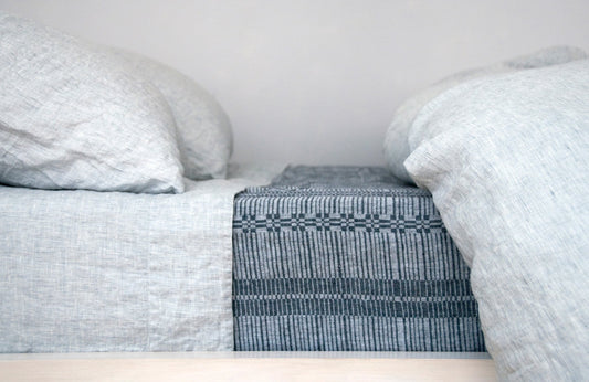 LOUIE 100% linen blue natural sheets | AREA home bedding