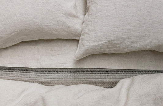 LOUIE 100% linen blue natural sheets | AREA home bedding