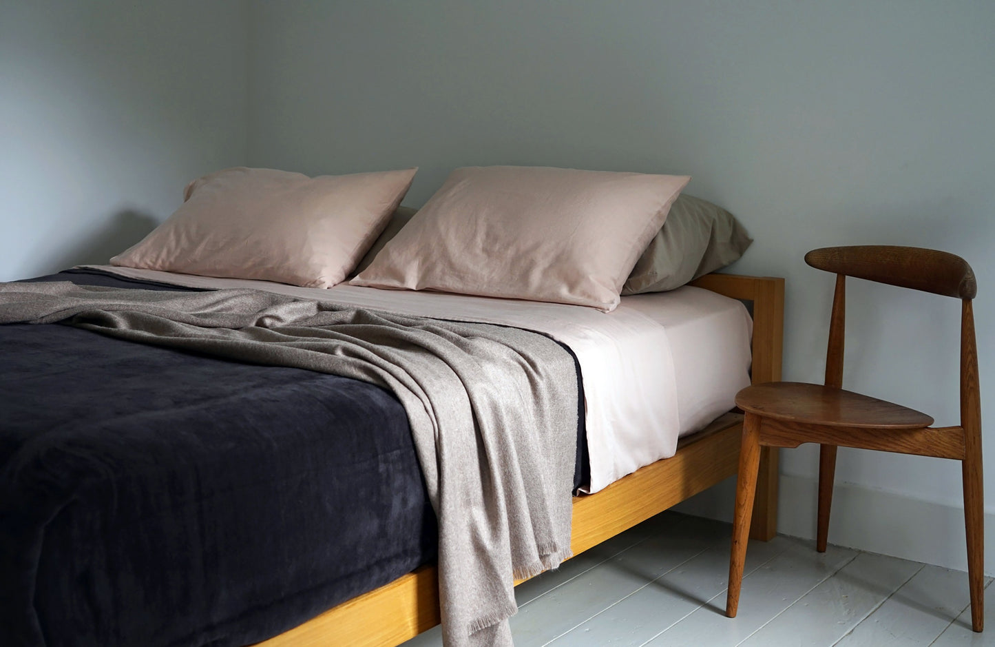 PERLA 100% cotton sateen fitted sheet celeste honey plant porcelain powder slate white | AREA home bedding