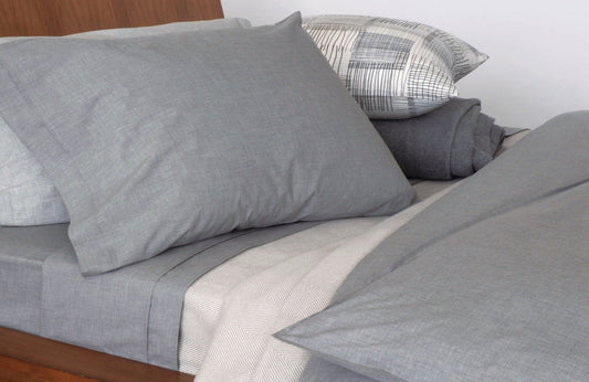 HEATHER 100% percale cotton flat sheet cement soft grey - AREA home bedding