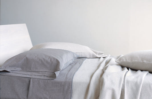 HEATHER 100% percale cotton fitted sheet cement soft grey - AREA home bedding