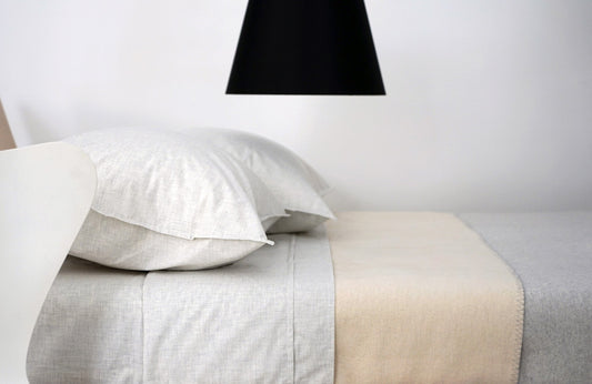 HEATHER 100% percale cotton fitted sheet cement soft grey - AREA home bedding