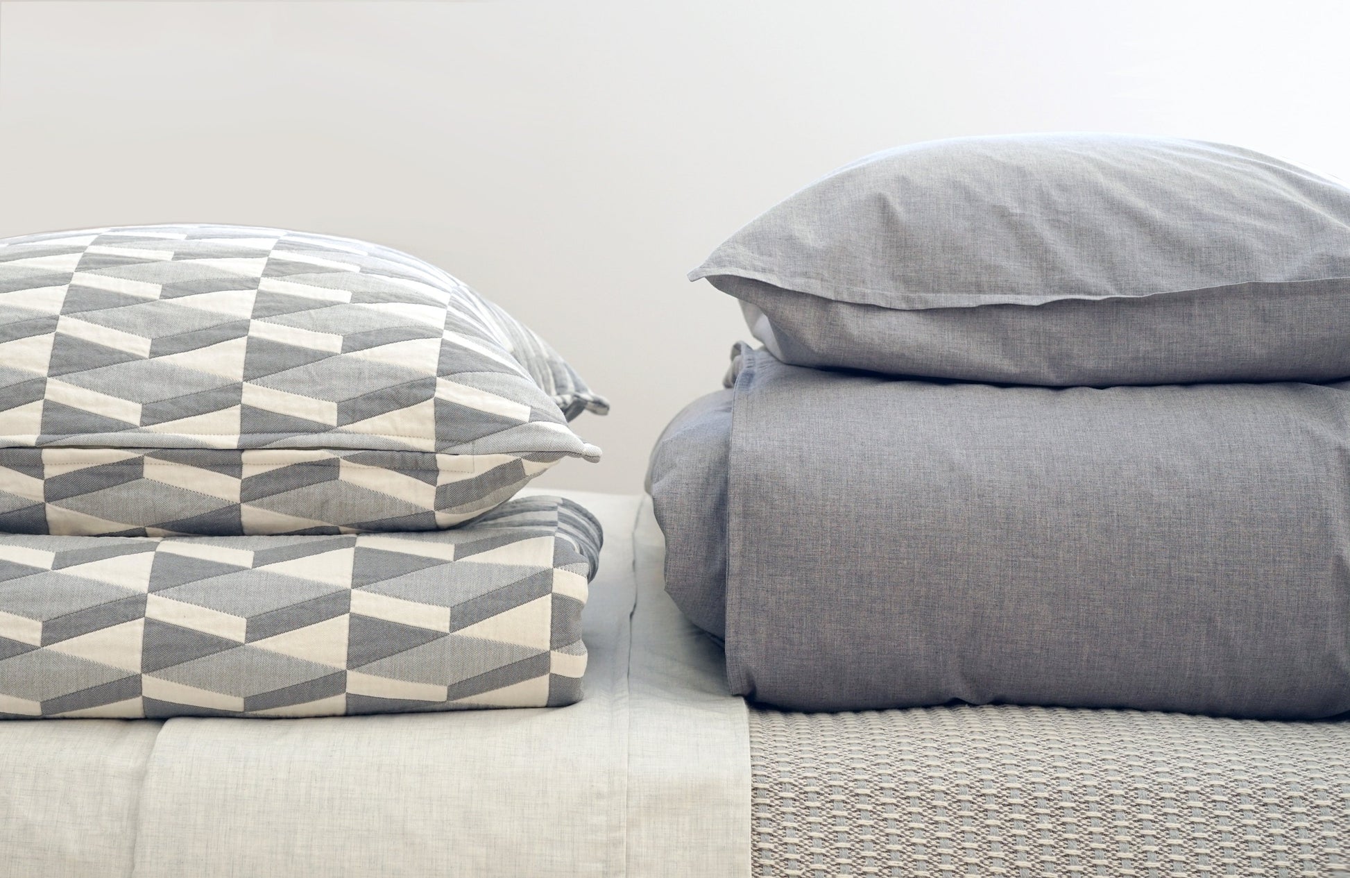 HEATHER 100% percale cotton duvet cover cement soft grey - AREA home bedding