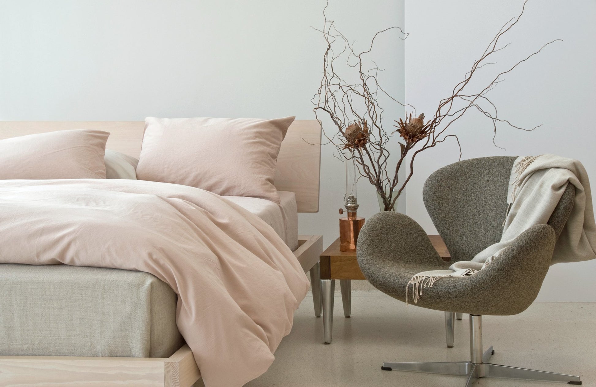 PERLA 100% cotton sateen duvet cover celeste honey plant porcelain powder slate white | AREA home bedding