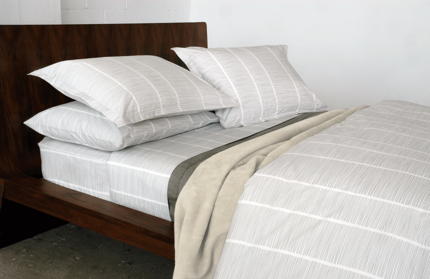 PINS 100% soft grey cotton percale fitted sheet | AREA home bedding