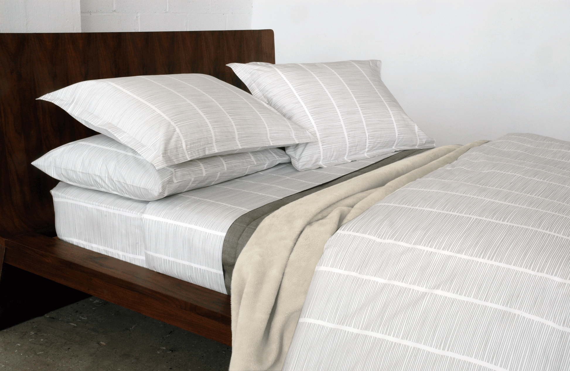 PINS 100% soft grey cotton percale fitted sheet | AREA home bedding